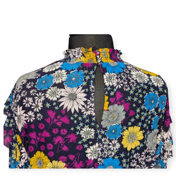 NWT Scoop Ruffled Colorful Floral Print Long Sleeve Blouse Size XL - Picture 6 of 16